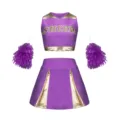 Kinder Cheerleader Kostüm Set mit violettem Top Rock und Pompons für Schulsport Show. - S / Oberteil und Hose / Lila