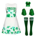 Kinder Cheerleader Kostüm Set mit Kleid Schleife Pompons und Socken für Mädchen Sport - Mehrfarbig 04 / 120cm
