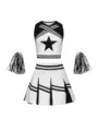 Kinder schwarz weiß Cheerleader Kostüm Set mit Top Rock und Pompoms für Sport Party - 160 / Set / Schwarz