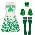 Kids Cheerleading Uniform Set White Green Shamrock Costume Outfit for Girls Performance - Multicolor 05