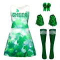 Kids Cheerleading Uniform Set Shamrock Dress Pom Poms Bow Socks Green Outfit - Multicolor 06