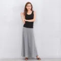 Damen High Waist lässiger einfarbiger langer A-Linie Maxirock für Sommer und Herbst. - M/80 (Länge 80cm) / Unterteile / Meliertes Grau