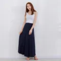 Dunkelblauer, hoch taillierter Maxirock, lässiger langer Damenrock für elegante Alltagslooks. - M/80 (Länge 80cm) / Unterteile / Marineblau