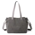 Borsa tote in tela grigia da donna, grande borsa a tracolla casual con manici superiori. - Grigio