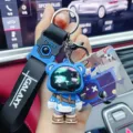 Cute blue bear epoxy keychain with strap, stylish bag charm and car key holder pendant. - Trendy Bear (YY0065) / Student Kelly