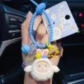 Cute cartoon rabbit silicone keychain with star charm and bell pendant for backpack and keys. - Fluffy Rabbit Series-Sweet Star