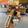 Cute Schnauzer dog keychain with canvas strap, stylish cartoon animal bag charm for car keys. - Schnauzer