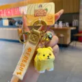 Cute wooden style dog family keychain with bell and lanyard, creative bag charm gift. - Pastoral Dog
