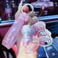 Süßer rosa Kaninchen Öl gefüllter Schlüsselanhänger trendiger Autoschlüssel Taschenanhänger - Hase auf Toilette Flüssigkeit Schlüsselanhänger / OPP-Beutel / Rosa