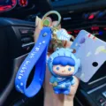 Blauer Cartoon Schlüsselanhänger mit Silikonband und Metallring, süßer Taschenanhänger. - Blasen Fisch / OPP-Beutel-Verpackung / Blau