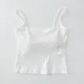 White ribbed camisole with built-in chest pads basic cotton knit tank top for women summer style - One Size / Tops / White