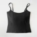 Black ribbed camisole top, basic knitted tank with built-in chest pads for women variant. - One Size / Tops / Black