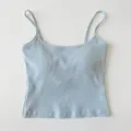 Light blue ribbed knit camisole top with built-in bra pads basic sleeveless tank top - One Size / Tops / Light Blue