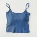 Blue ribbed camisole with built-in chest pads basic knit strap tank top for women variant - One Size / Tops / Dark Blue