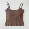 Brown ribbed camisole with built-in chest pads, basic knit tank top variant for daily wear. - One Size / Tops / Coffee