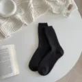 Winter thick ribbed wool socks for women, cozy soft mid-calf warm slouch socks daily wear. - One Size / Black