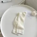 Women's solid color ribbed stacking socks cream white casual mid-tube cotton socks SKU - One Size / White