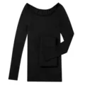Conjunto de ropa interior térmica negra para mujer, con cuello bajo y manga larga ligera. - Talla única / Top y Pantalones / Negro Puro
