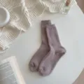 Cozy thick women's ribbed knit wool mid tube socks winter warm soft casual hosiery - One Size / Beige Grey