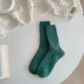 Winter dicke Wollsocken Damen Mittelschlauch grün gerippt thermisch gemütlich Freizeit Socken - Einheitsgröße / Waldgrün