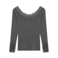 Women's dark grey thermal top with delicate lace trim, long sleeve slim fit base layer shirt. - One Size / Tops / Marl Grey