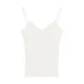 White ribbed camisole top for women, V-neck slim fit layering tank with delicate lettuce hem. - M / Moonlight White