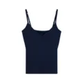 Dark blue ribbed V-neck camisole for women, stylish basic layering tank top with thin straps. - M / Navy Blue