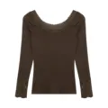 Women slim lace thermal underwear long sleeve base top elegant winter brown warm shirt - One Size / Tops / Chocolate Milk
