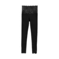 Black thermal leggings for women featuring lace waistband and cuffs, warm slim fit base layer. - One Size / Bottoms / Deep Black