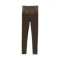 Dark brown thermal leggings for women with elegant lace trim at high waist and cuffs. - One Size / Bottoms / Chocolate Milk