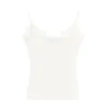 White lace camisole vest for women, featuring v-neck design and soft ribbed knit material. - Moonlight White - Lace Trim