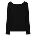 Women's Black Thermal Long Sleeve Square Neck Top Slim Fit Autumn Winter Baselayer Shirt - Tops / Deep Black
