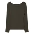 Women's Square Neck Long Sleeve Thermal Top Merino Wool Slim Fit Solid Color Autumn Winter - Tops / Brownish Tea
