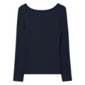 Dark blue square neck long sleeve thermal top for women, comfortable daily wear basic. - Tops / Navy Blue
