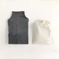 Dark grey ribbed turtleneck sleeveless top paired with a minimalist storage pouch for women. - One Size / Dark Gray