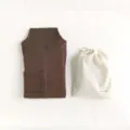 Women solid brown ribbed turtleneck thermal underwear set with a chic canvas storage bag. - One Size / Caramel color