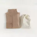 Khaki ribbed mock neck thermal top with a matching storage bag, soft and slim fit base shirt. - One Size / Khaki