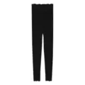 Black seamless thermal leggings with lace trim at waist and cuffs, perfect for winter daily wear. - One Size / Bottoms / Deep Black