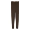 Women dark brown thermal leggings, high waist with elegant lace trim, winter cozy warm pants. - One Size / Bottoms / Dark Coffee