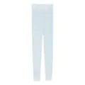 Women's light blue thermal leggings featuring elegant lace trim at high waist and ankle cuffs. - One Size / Bottoms / Pale Blue