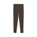 Brown thermal leggings for women with elegant lace trim at ankles, slim fit winter base layer. - One Size / Bottoms / Coffee