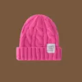 Gorro de punto de ochos rosa vivo de invierno cálido cómodo elegante gorro de lana para mujer y hombre - Rosa rojo
