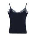 Women thermal lace camisole V-neck ribbed tank top winter warm fleece inner wear - M / Navy Blue - Lace Trim