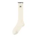 Chaussettes genoux femme blanc creme bord volante jolie broderie noeud chaussettes coton - Taille unique / Blanc Nuage