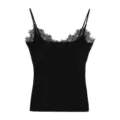 Black lace trim camisole top, elegant V-neck strap design for daily wear and layering. - M / Deep Black - Lace Trim