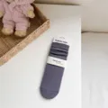 Solid color ribbed cotton women's mid tube socks in soft grey purple with card tag. - One Size with Heel / Dark Gray