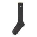 Chaussettes femme gris foncé, bord froncé et broderie nœud, chaussettes tricot côtelé doux. - Taille unique / Gris Chiné