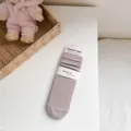 Solid color ribbed women mid-tube cotton socks in mauve purple, soft and comfortable daily wear. - One Size with Heel / Taro Purple
