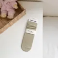 Solid color ribbed cotton mid-tube women socks with packaging card, comfortable daily wear. - One Size with Heel / Green