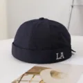 Gorra docker sin visera azul oscuro para hombre, estilo urbano letra LA sombrero de verano. - M (56-58cm) / Azul marino